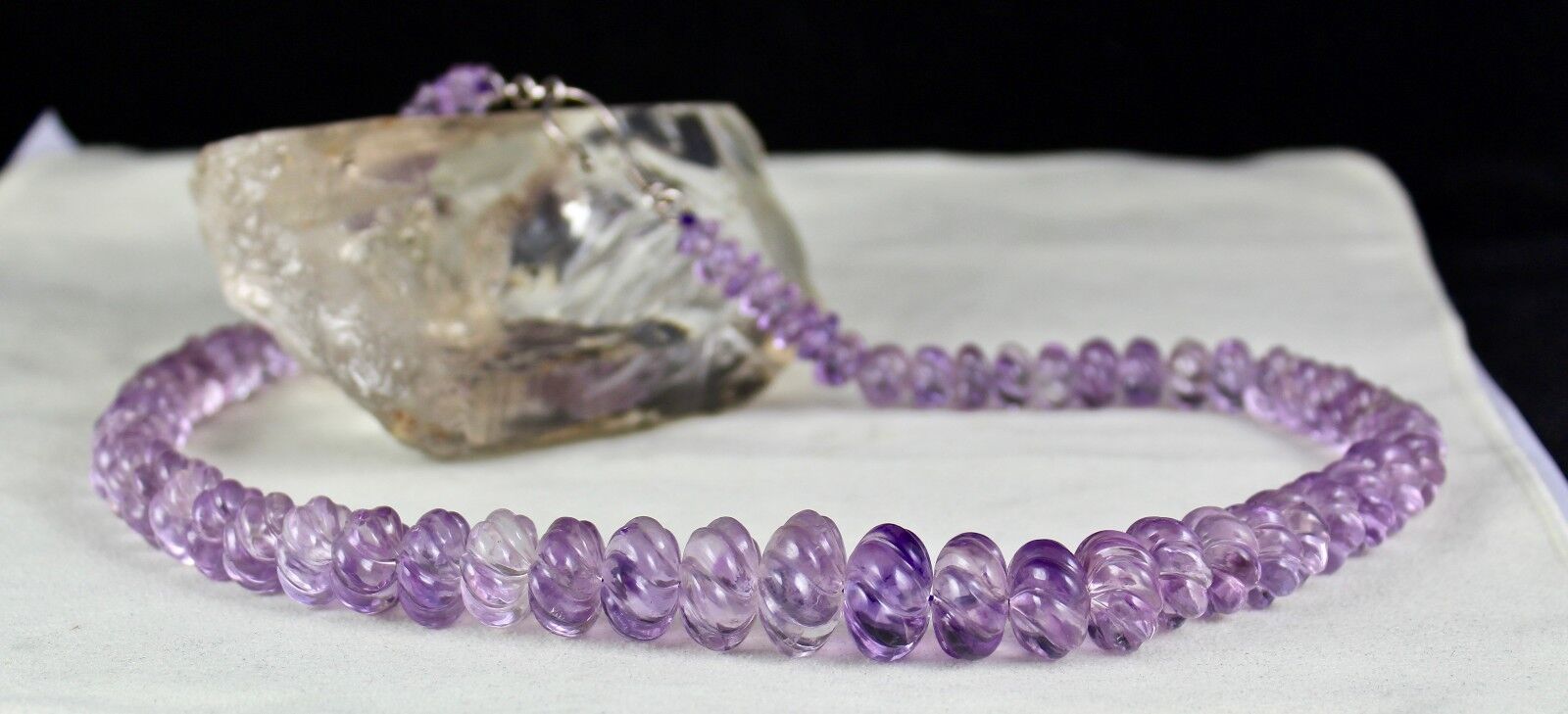 Natural Amethyst Beads Carved Melon 1 L 713 Ct Purple Gemstone Fashion Necklace