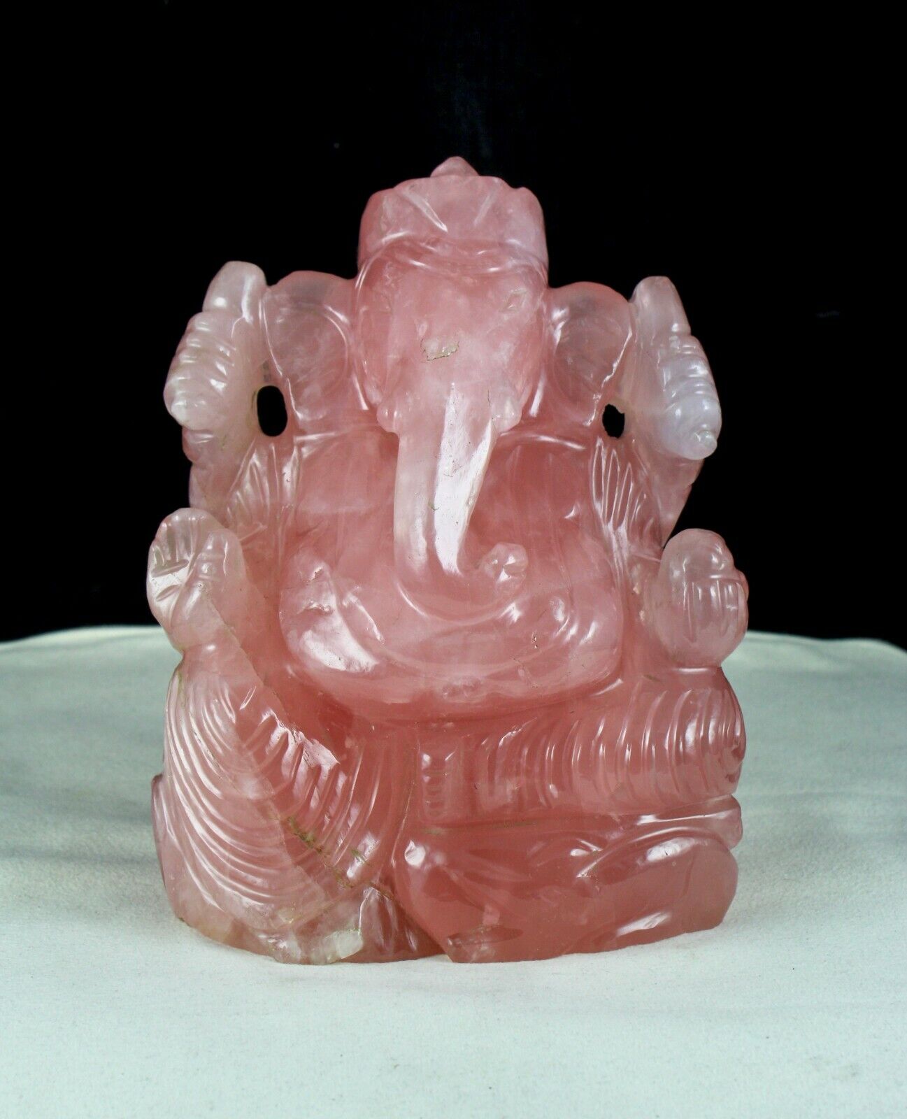 PINK 6"INCH NATURAL ROSE QUARTZ LORD GANESHA 10200 CARATS GEMSTONE STATUE FIGURE