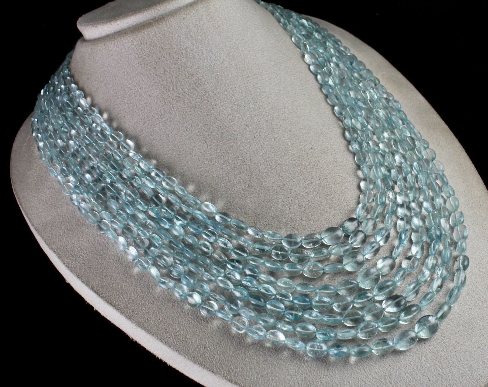 Certified Natural Aquamarine Beads Necklace 8l 965 Ct Blue Gemstone Important