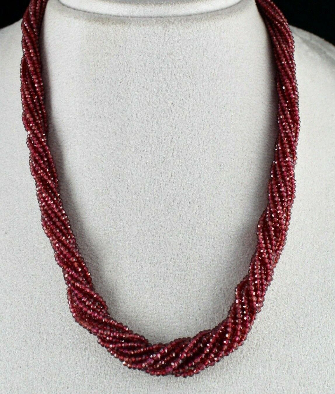 Natural Rhodolite Garnet Beaded Necklace 12 L 343 Carats Gemstone Silver Clasp
