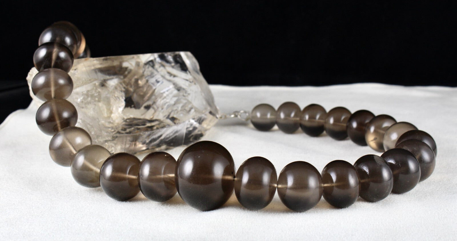 Natural Smoky Quartz 1633 Ct Round Beads Sterling Silver Gemstone Necklace
