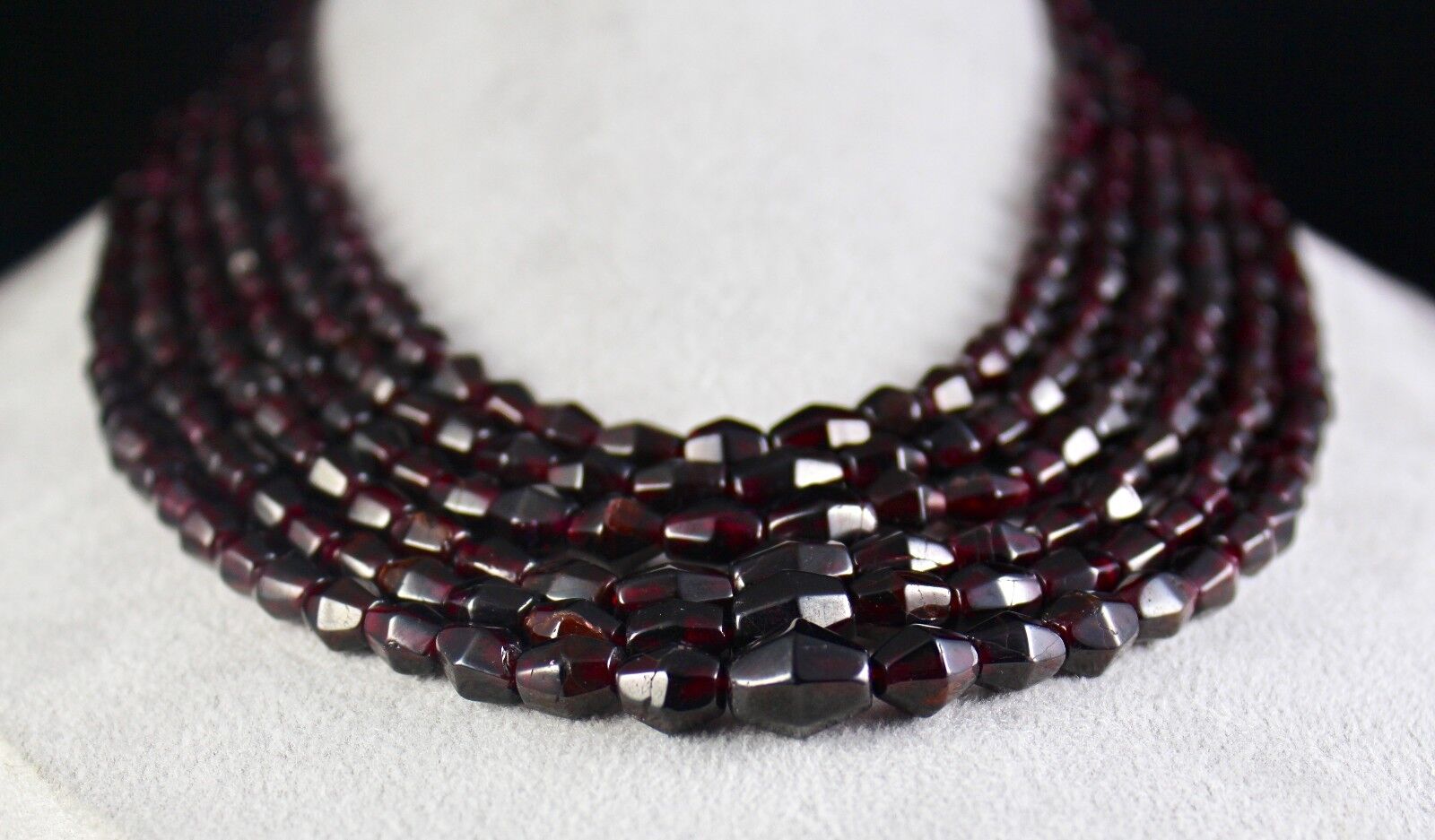 NATURAL GARNET BEADS FANCY 6 LINE 1412 CARATS GEMSTONE LADIES FASHION NECKLACE