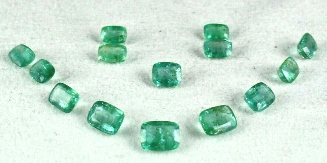 Certified Natural Emerald Cushion Cut 14 Pc 13.13 Ct Loose Gemstone Design Set