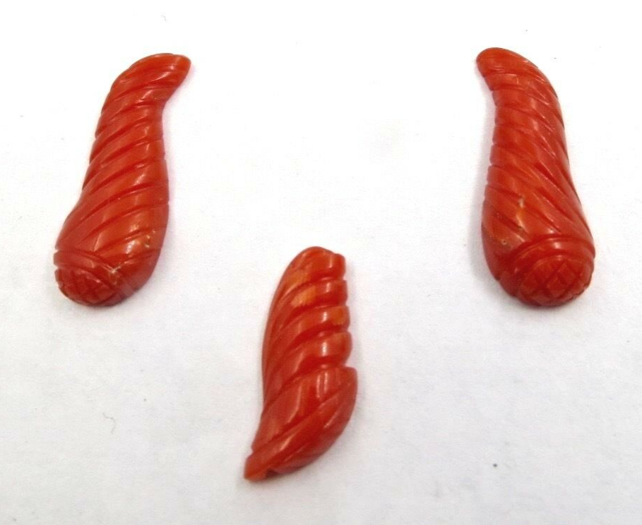 NATURAL RED CORAL CARVED GEMSTONE 26 MM 18.44 CARATS FOR EARRINGS & PENDANT