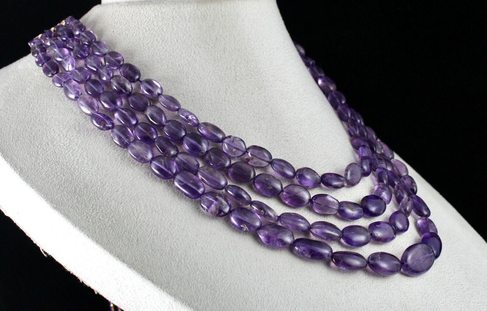 NATURAL AMETHYST BEADS LONG NUGGETS 4 LINE 662 CARATS GEMSTONE FINEST NECKLACE