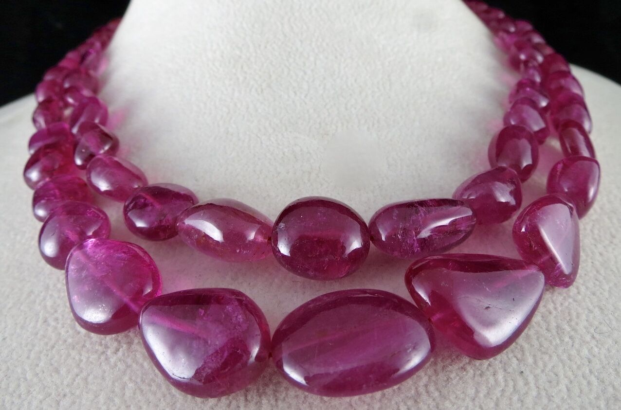 Natural Pink Tourmaline Rubellite Beads Cabochon 2 L 452 Ct Gemstone Necklace