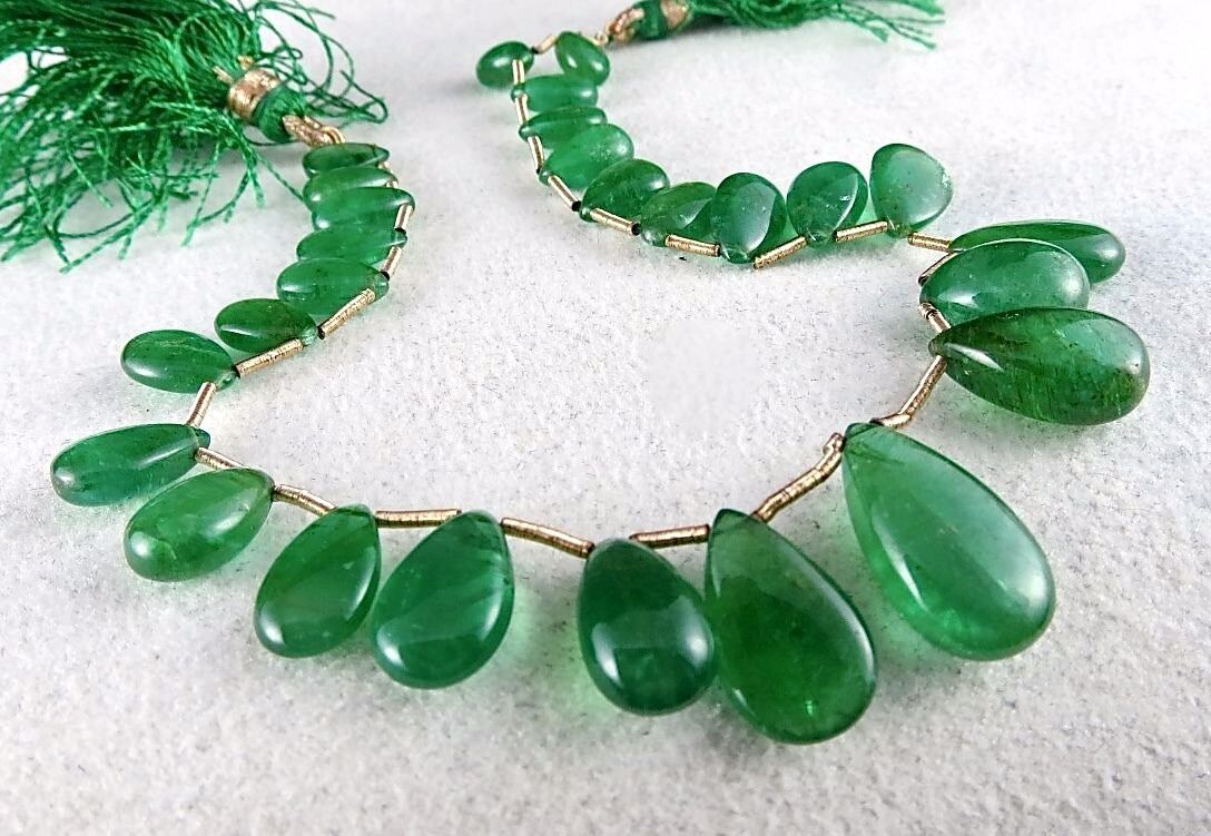 Natural Zambia Emerald Teardrop 16mm 27 Pc 63 Ct Drill Gemstone Hanging Necklace