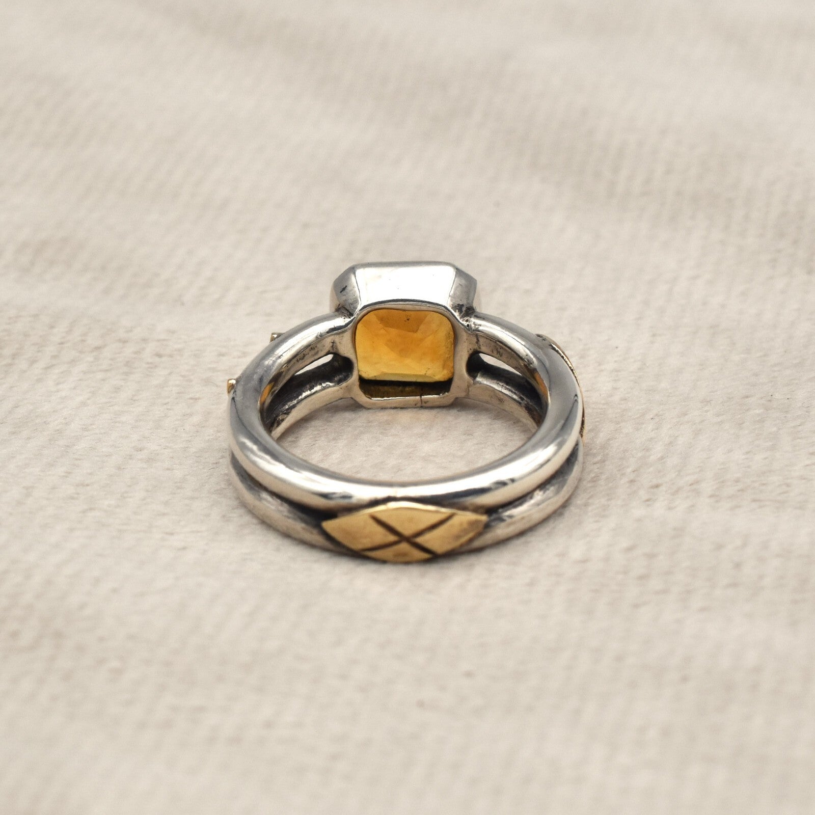 Vintage Citrine 10ct Ring 18k Gold 925 Sterling Silver Women November Birthstone