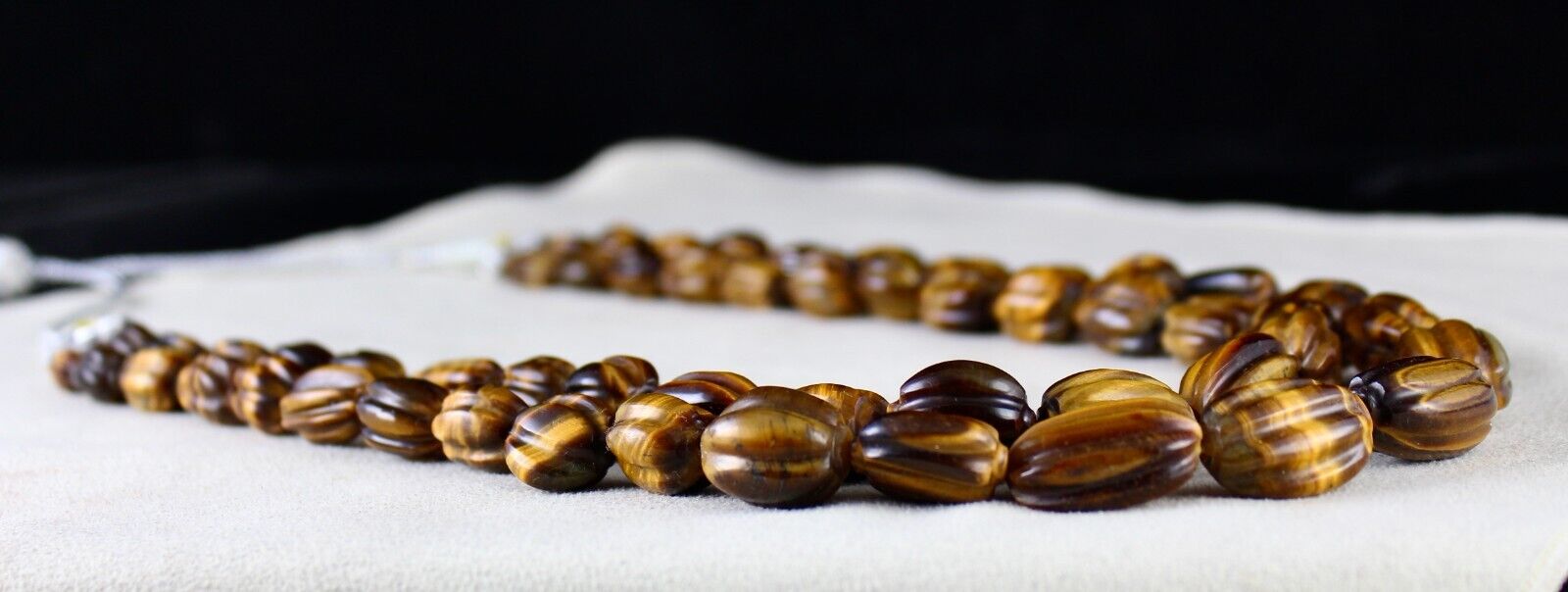 NATURAL TIGER'S EYE BEADS CARVED 2 LINE 785 CTS GEMSTONE LADIES ANTIQUE NECKLACE