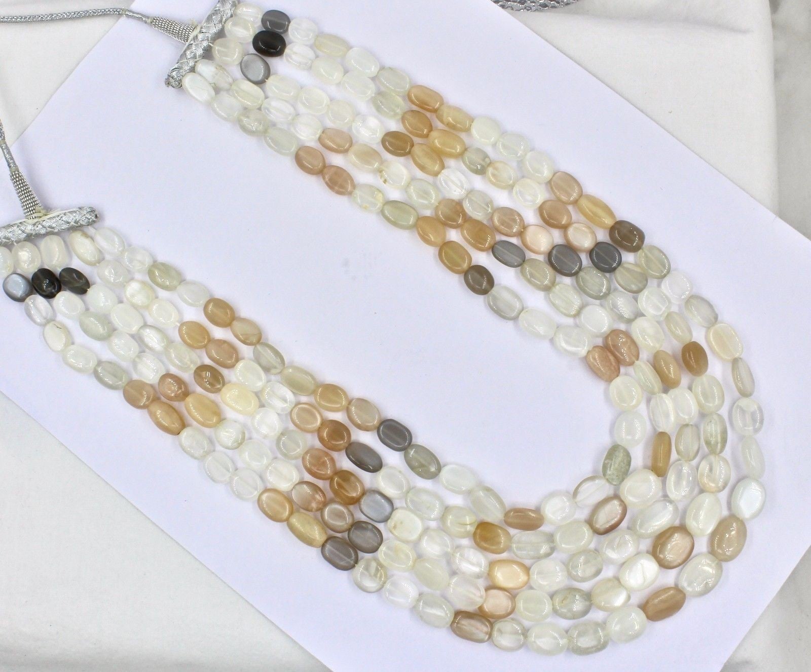 Natural Multi Moonstone 950 Ct Beads Cabochon Gemstone Necklace For Party