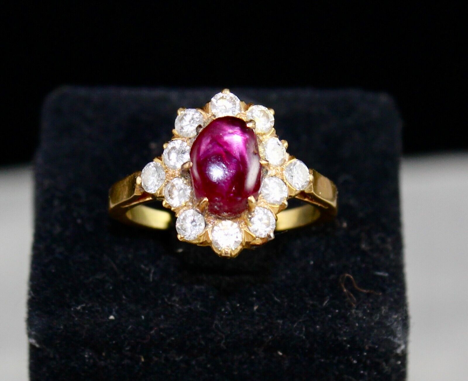Old Natural Ruby Star Ring 18K Gold Diamond Untreated Stone Cabochon Designing