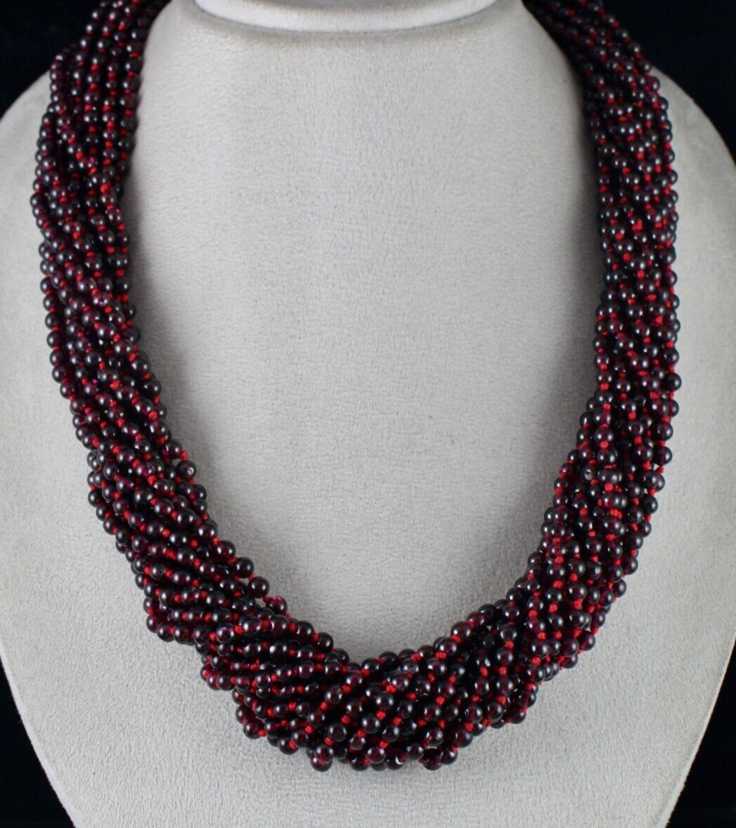 Natural Red Garnet Beads 2043 Ct Round Knotted 15 Line Gemstone Necklace