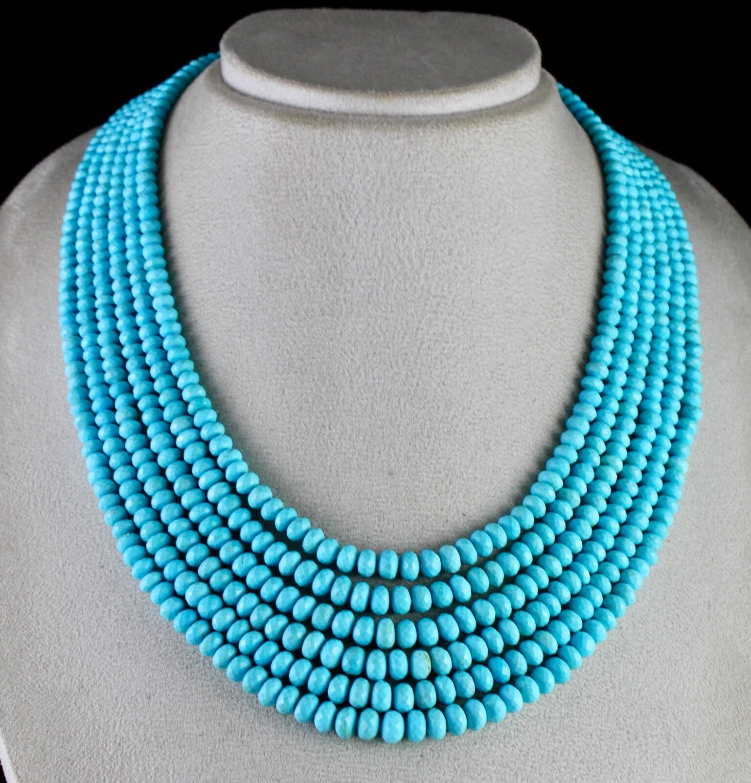 Certified Natural Turquoise Round Beads Necklace 634 Ct Vintage Blue Gemstone