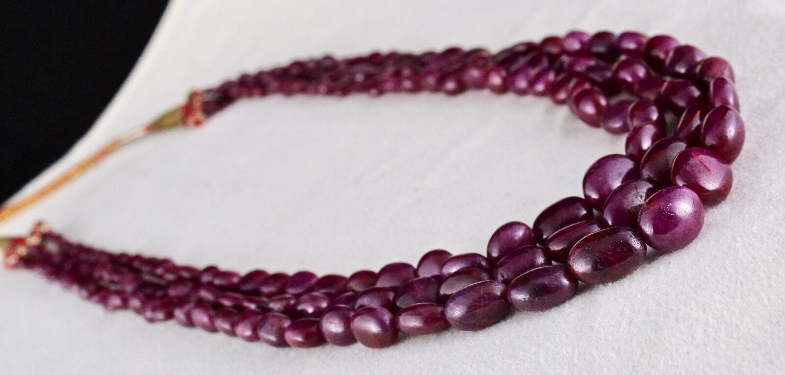 NATURAL UNTREATED RUBY BEADS LONG CABOCHON 3 LINE 568 CARATS GEMSTONE NECKLACE