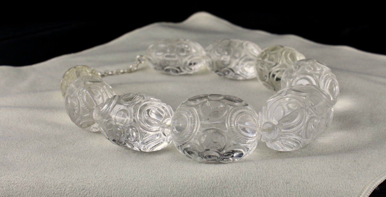 NATURAL WHITE ROCK CRYSTAL QUARTZ CARVED OVAL BEADS 9 PCS 2410 CARATS GEMSTONE