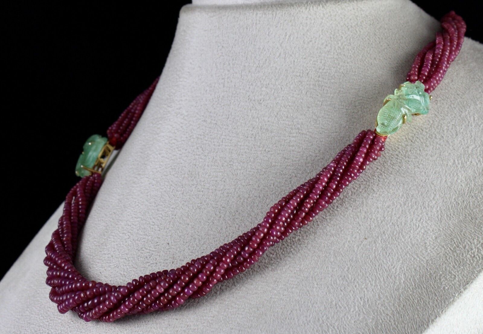 Natural Ruby Beads Colombian Emerald Carved 510 Ct Silver Designer Necklace