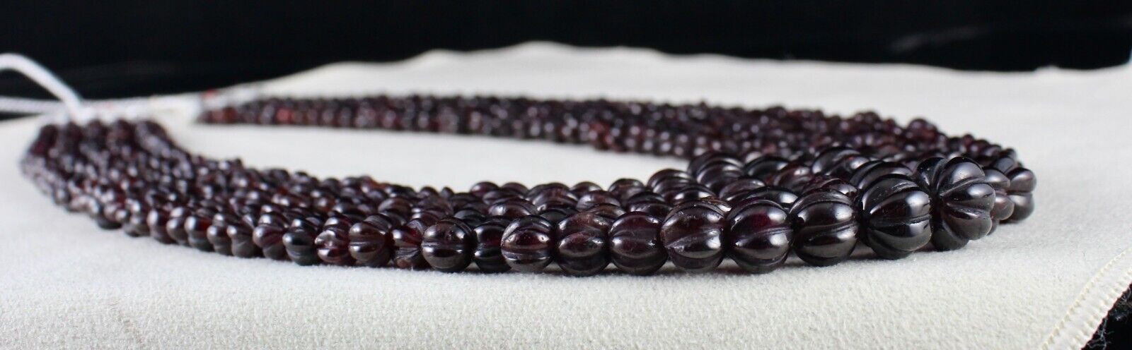 NATURAL GARNET BEADS CARVED MELON 5 LINE 988 CARATS GEMSTONE ANTIQUE NECKLACE