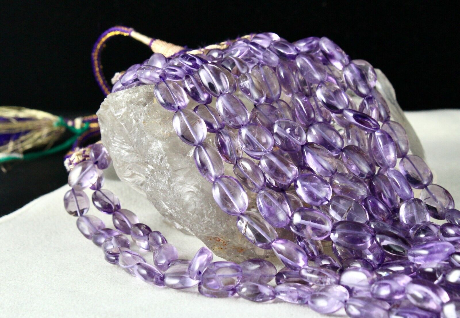 Natural Amethyst Beaded Long Nugget 7 L 1434 Ct Purple Gemstone Fashion Necklace