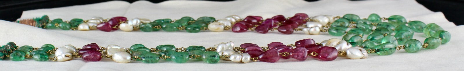 Certified Natural Colombian Emerald 10ct Tourmaline Pearl Gold Necklace