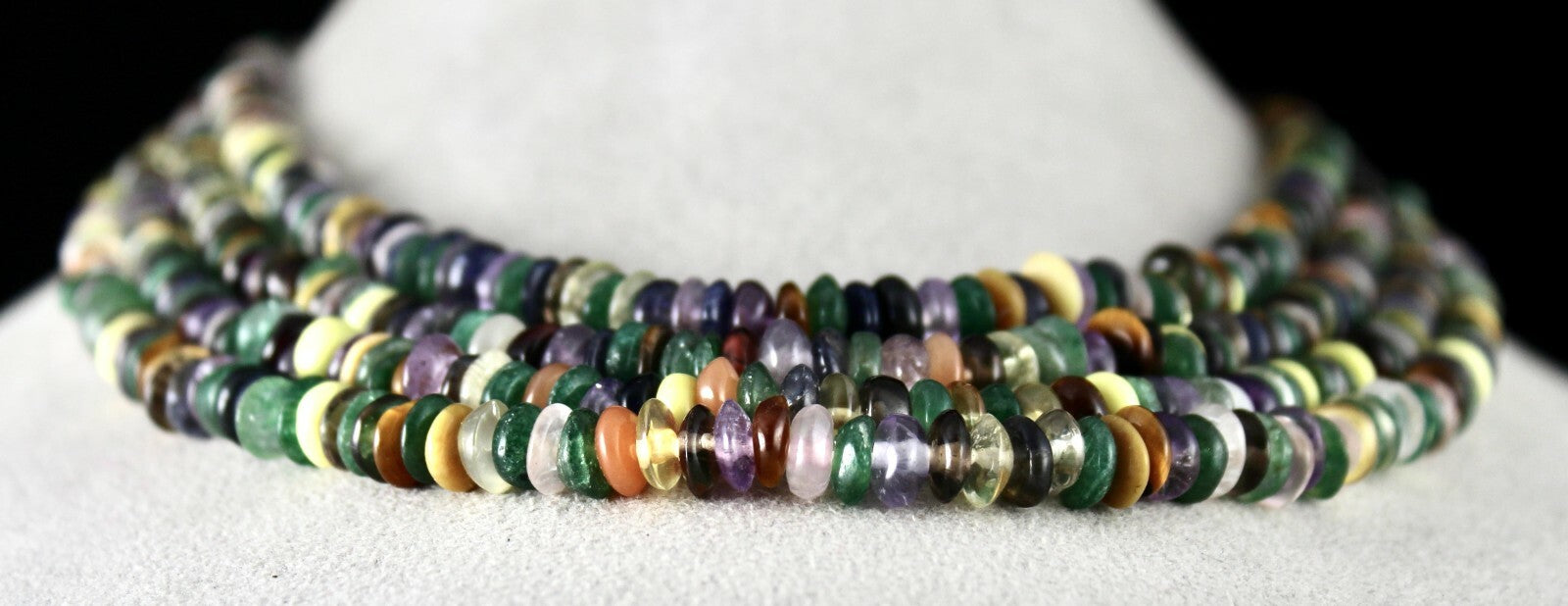 Old Multi Natural Semi Precious 660 Ct Beads Button Gemstone Necklace 4 Line