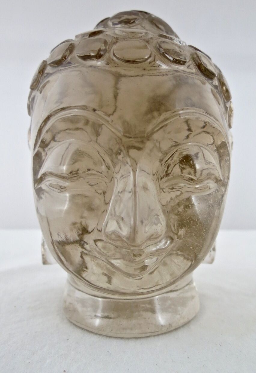 4 INCH NATURAL SMOKY QUARTZ BUDDHA HEAD 2730 CARATS GEMSTONE STATUE HOME DECOR