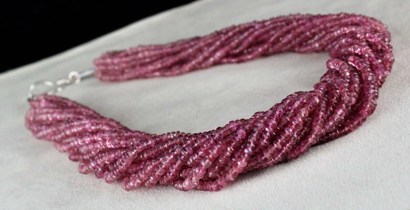 Natural Pink Tourmaline Beaded Necklace 917 Carats Faceted Gemstone Silver Clasp