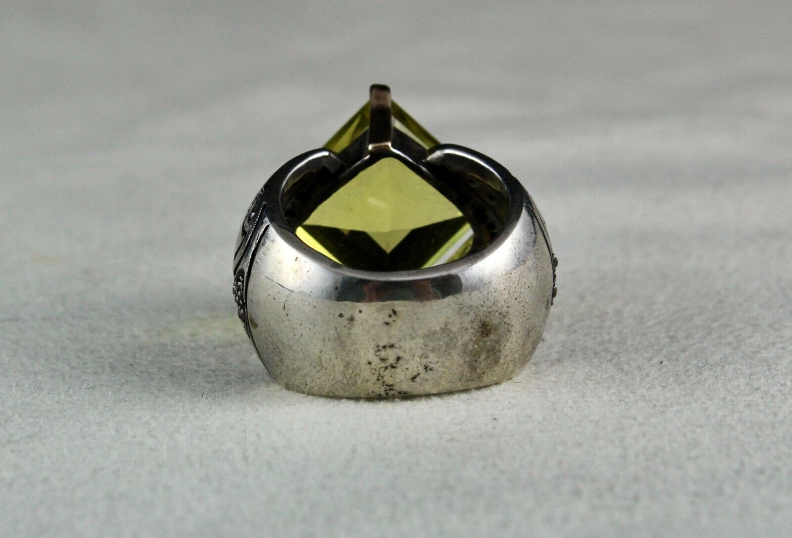 NATURAL LEMON QUARTZ GEMSTONE DIAMOND 18K GOLD SILVER COCKTAIL VICTORIAN RING