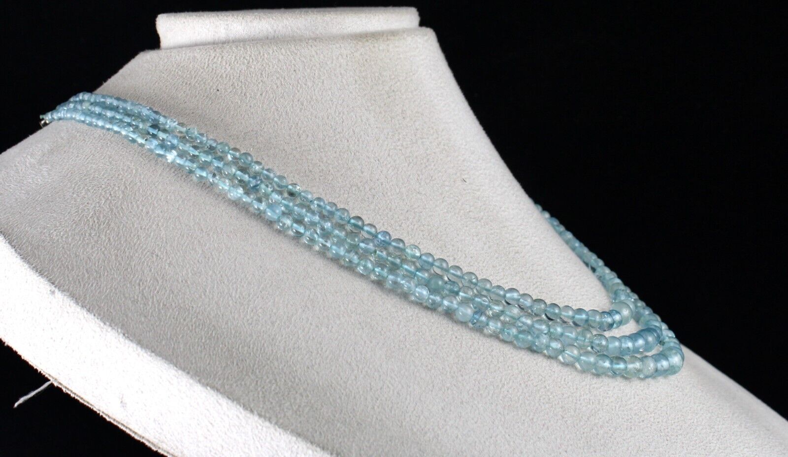 NATURAL AQUAMARINE BEADS ROUND 3 LINE 225 CARATS GEMSTONE BEADED NECKLACE
