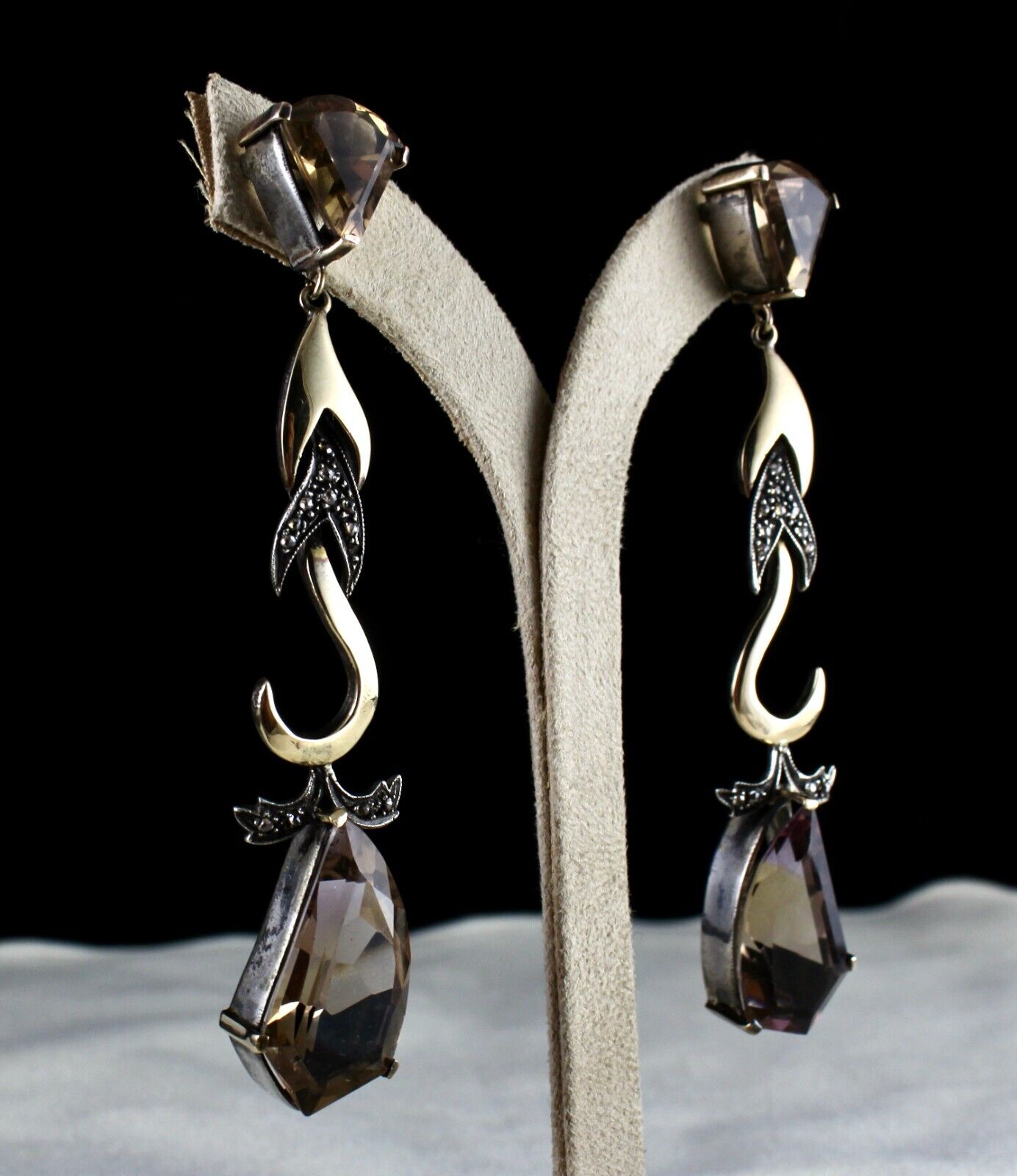 Natural Ametrine Cut 18K Gold Diamond & 925 Silver Victorian Statement Earring