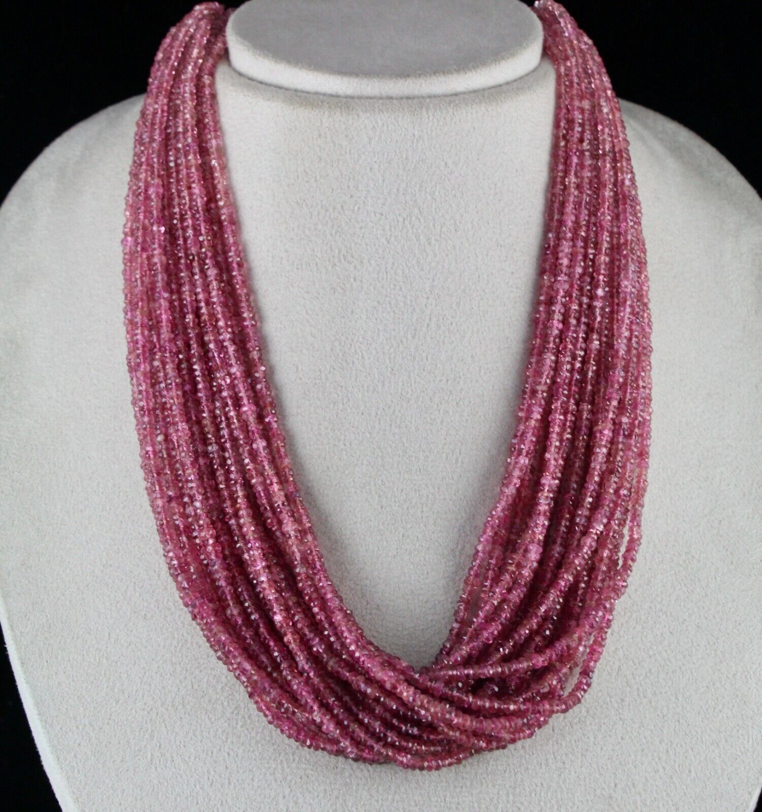 Natural Pink Tourmaline Beaded Necklace 917 Carats Faceted Gemstone Silver Clasp