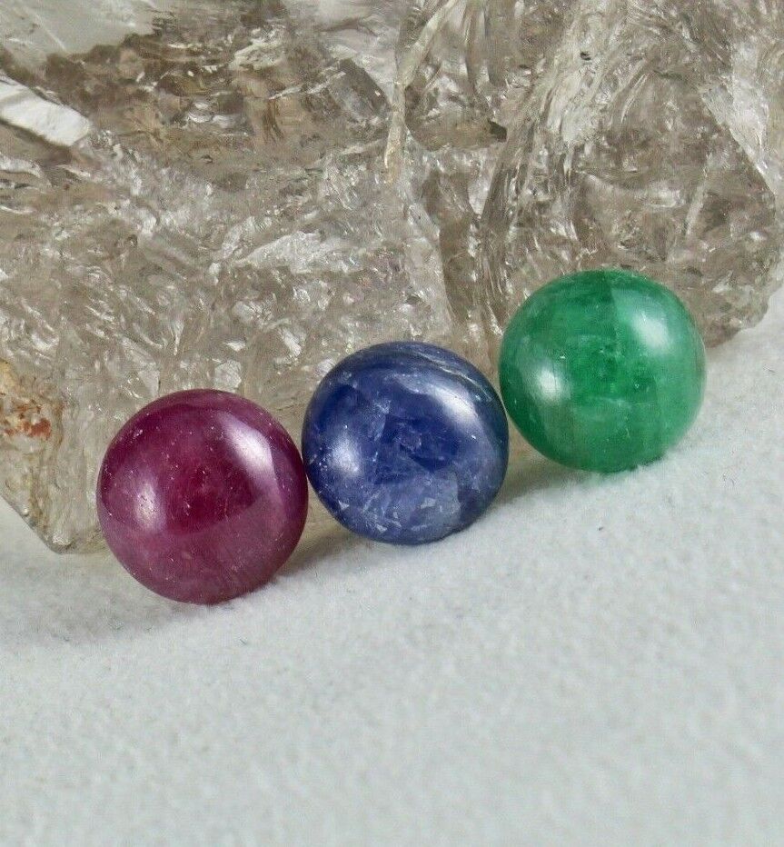 NATURAL RUBIES EMERALD BLUE SAPPHIRE CABOCHON ROUND 14 MM BIG 41 CARATS GEMSTONE