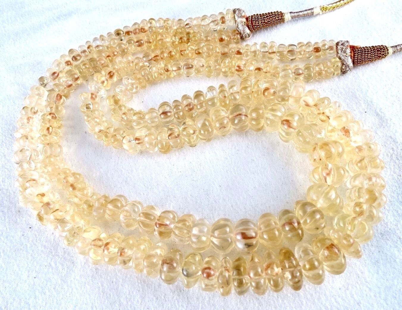 Natural Yellow Citrine Carved Melon Beads 2 L 540 Ct Gemstone Finest Necklace