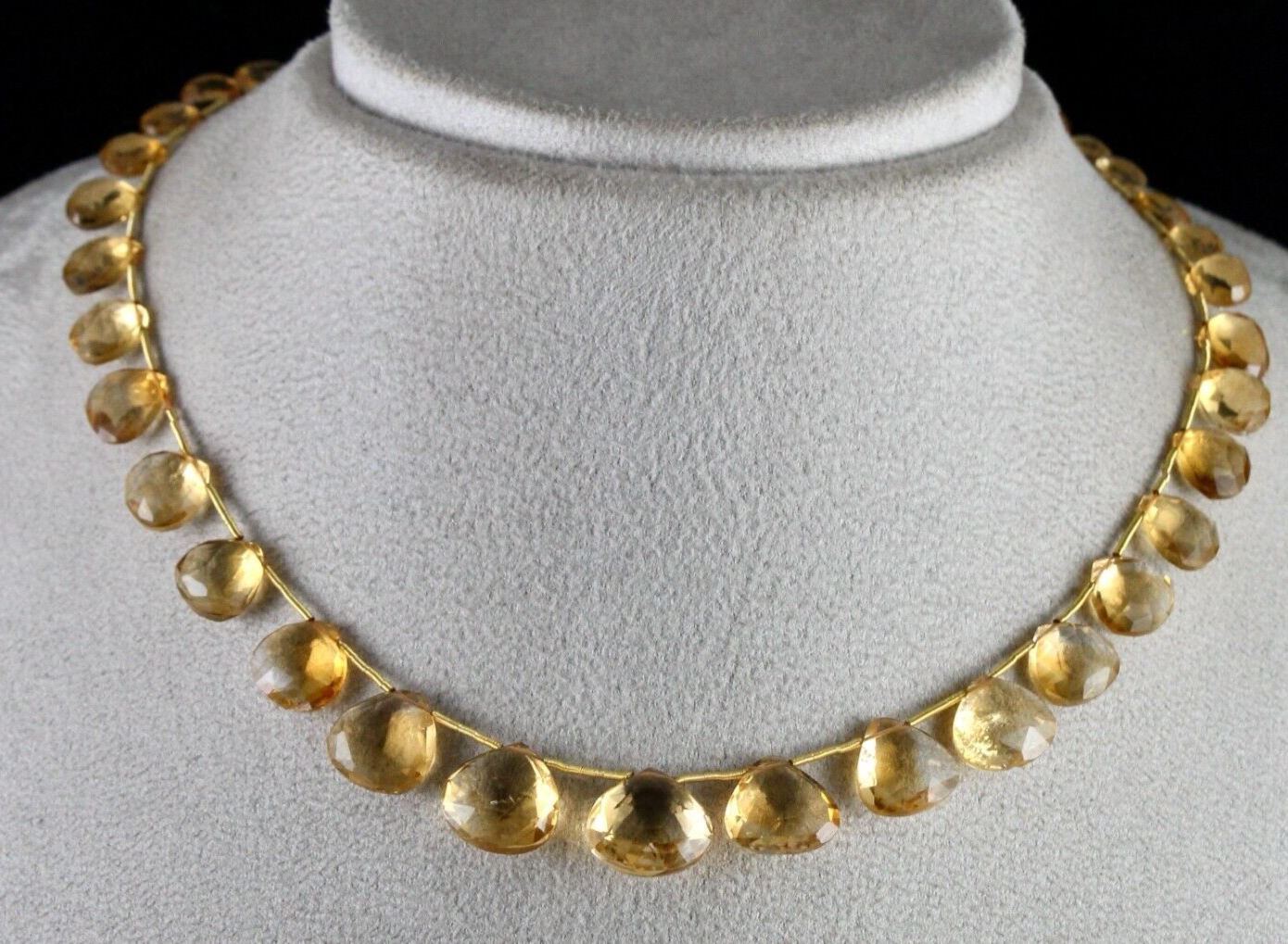 Sterling Silver Citrine Heart Teardrop 122 Ct Gemstone Beaded Necklace For Women