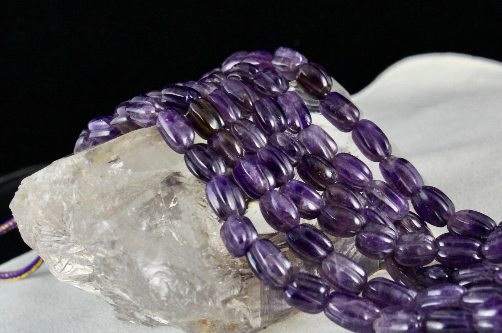 Antique 666 Ct Natural Amethyst Long Carved Purple Gemstone Beads Necklace