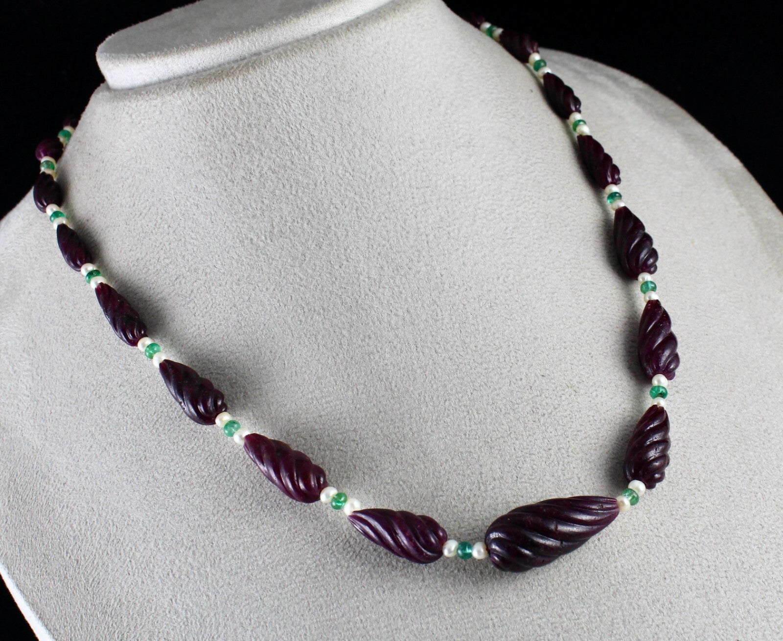 Certified Natural Ruby 257 Ct Carved Tear Drop Emerald Pearl Necklace For Women