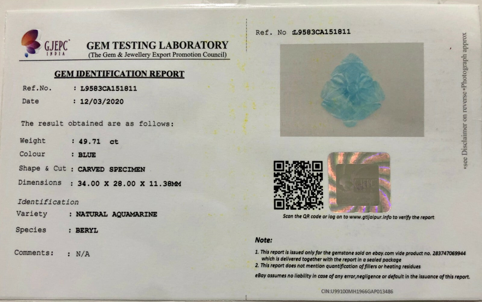 Certified Gtl Natural Blue Aquamarine Carved Pendant 49.71 Ct Design For Women