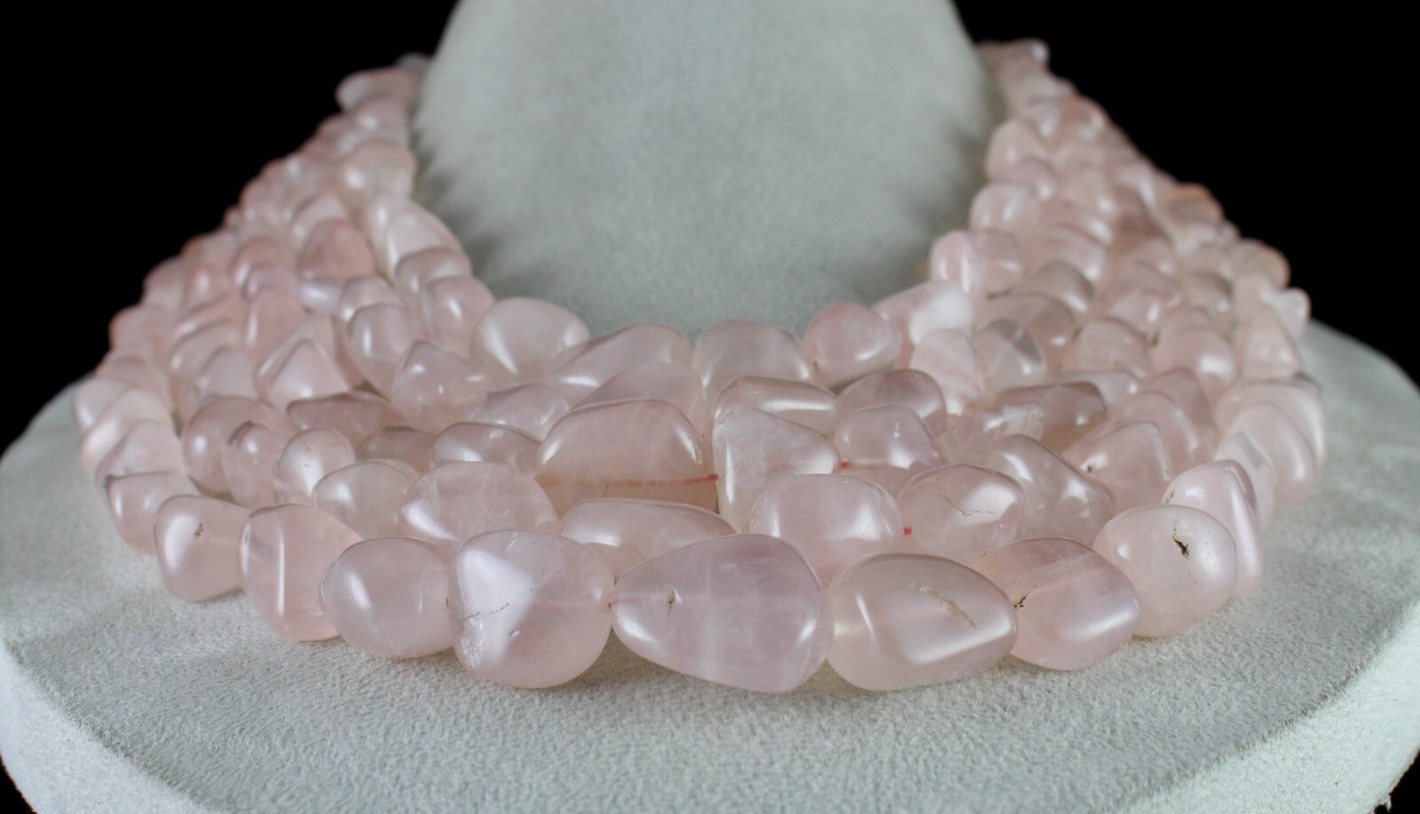 Natural Rose Quartz Beaded Necklace Cabochon Gemstone Long String 5 L 2513 Ct