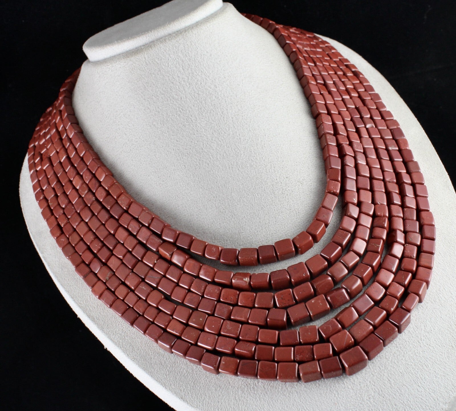 Certified Natural Red Jasper Square Beads Necklace 1982 Ct Fashion 7 Line