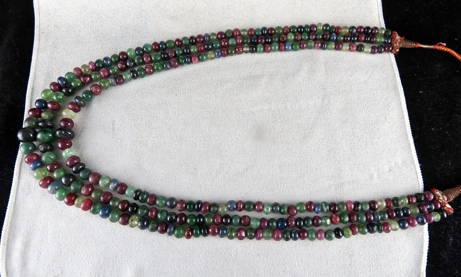 Certified Natural Emerald Ruby Blue Sapphire Beads Round 666 Ct Multi Necklace