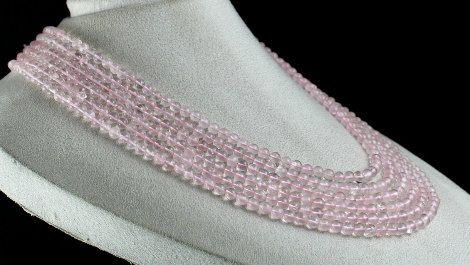 Natural Rose Quartz Beaded Necklace 775 Ct Round Ladies Gemstone 6 L