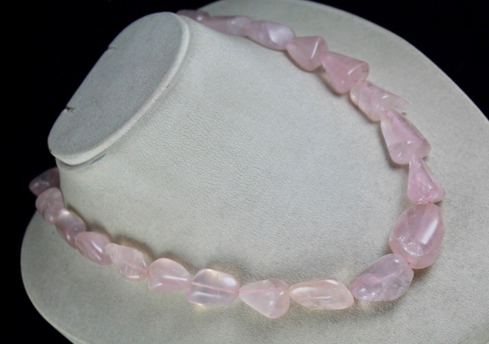 Pink Natural Rose Quartz Cabochon beads Necklace 730 Cts Gemstone Silver Clasp