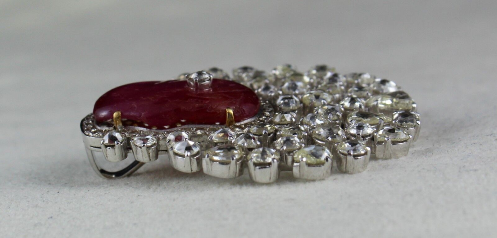NATURAL NO HEAT BURMA RUBY CABOCHON ROSE CUT DIAMOND 18K GOLD PENDANT BROOCH