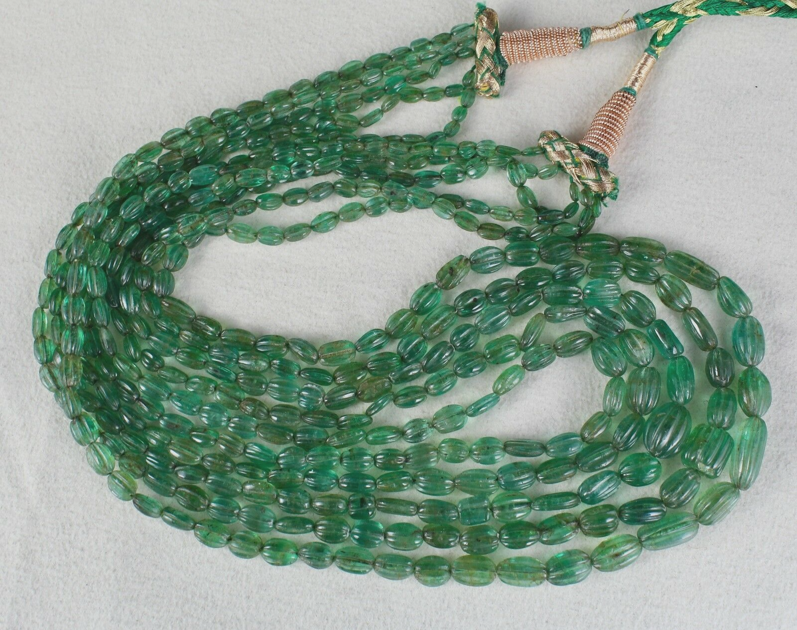 Certified Antique 356 Ct Natural Emerald Beads Carved Gemstone Necklace