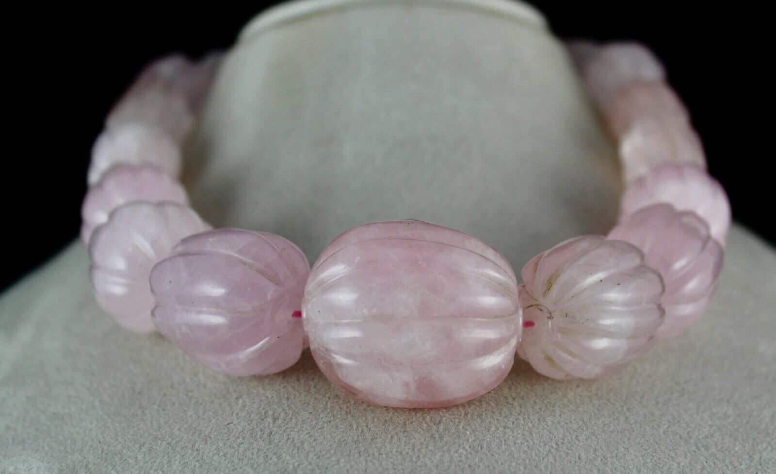 Rose Quartz Carved Beaded Necklace 1 L 1955 Carats Natural Gemstone Silver Clasp
