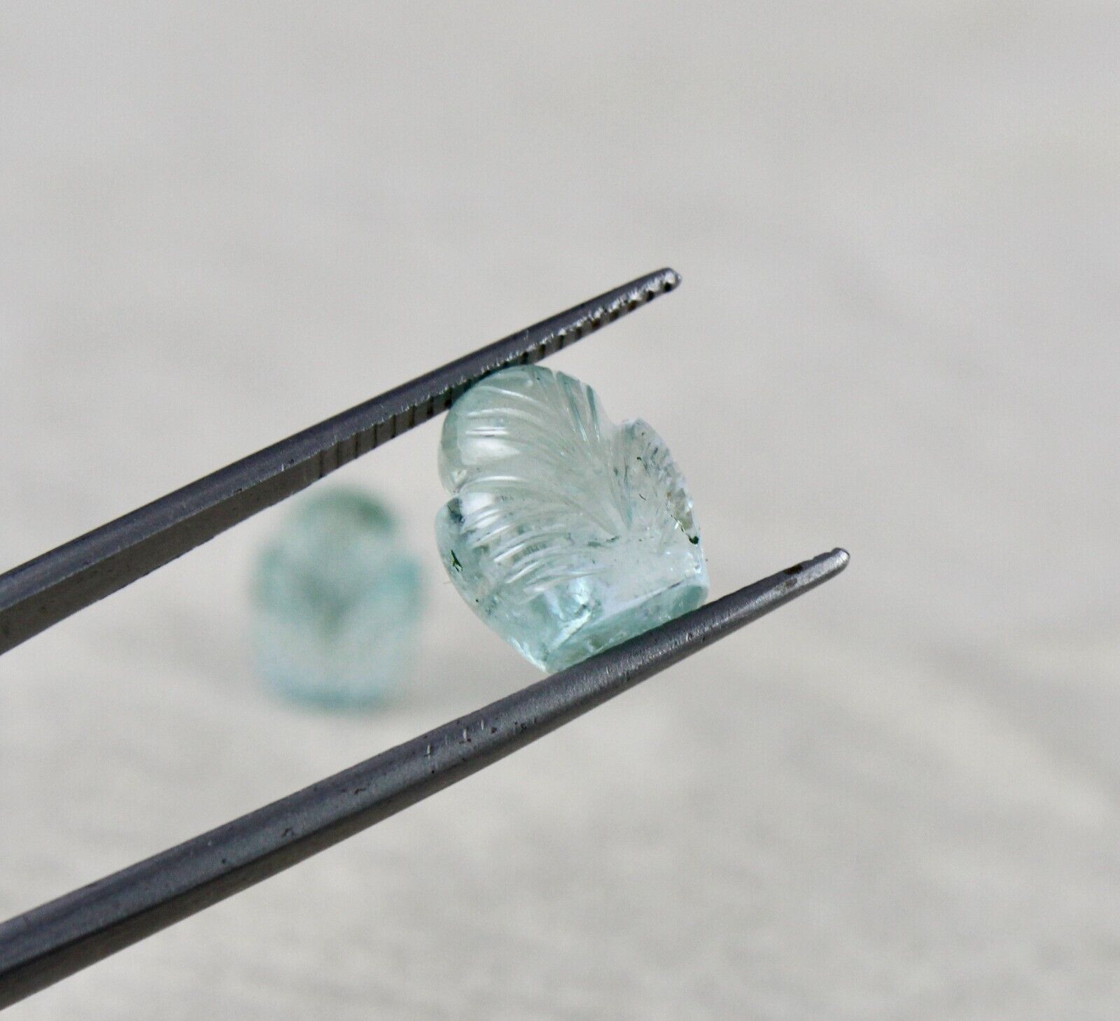 NATURAL BLUE AQUAMARINE CARVED LEAVES 13.88 CARATS GEMSTONE PAIR FOR EARRING