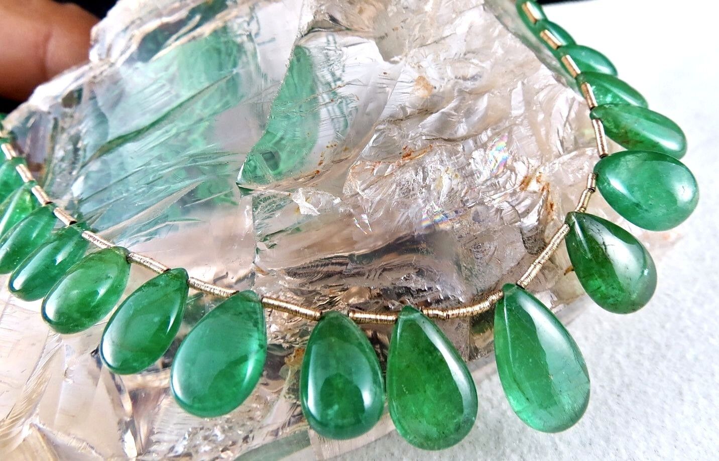 Natural Zambia Emerald Teardrop 16mm 27 Pc 63 Ct Drill Gemstone Hanging Necklace