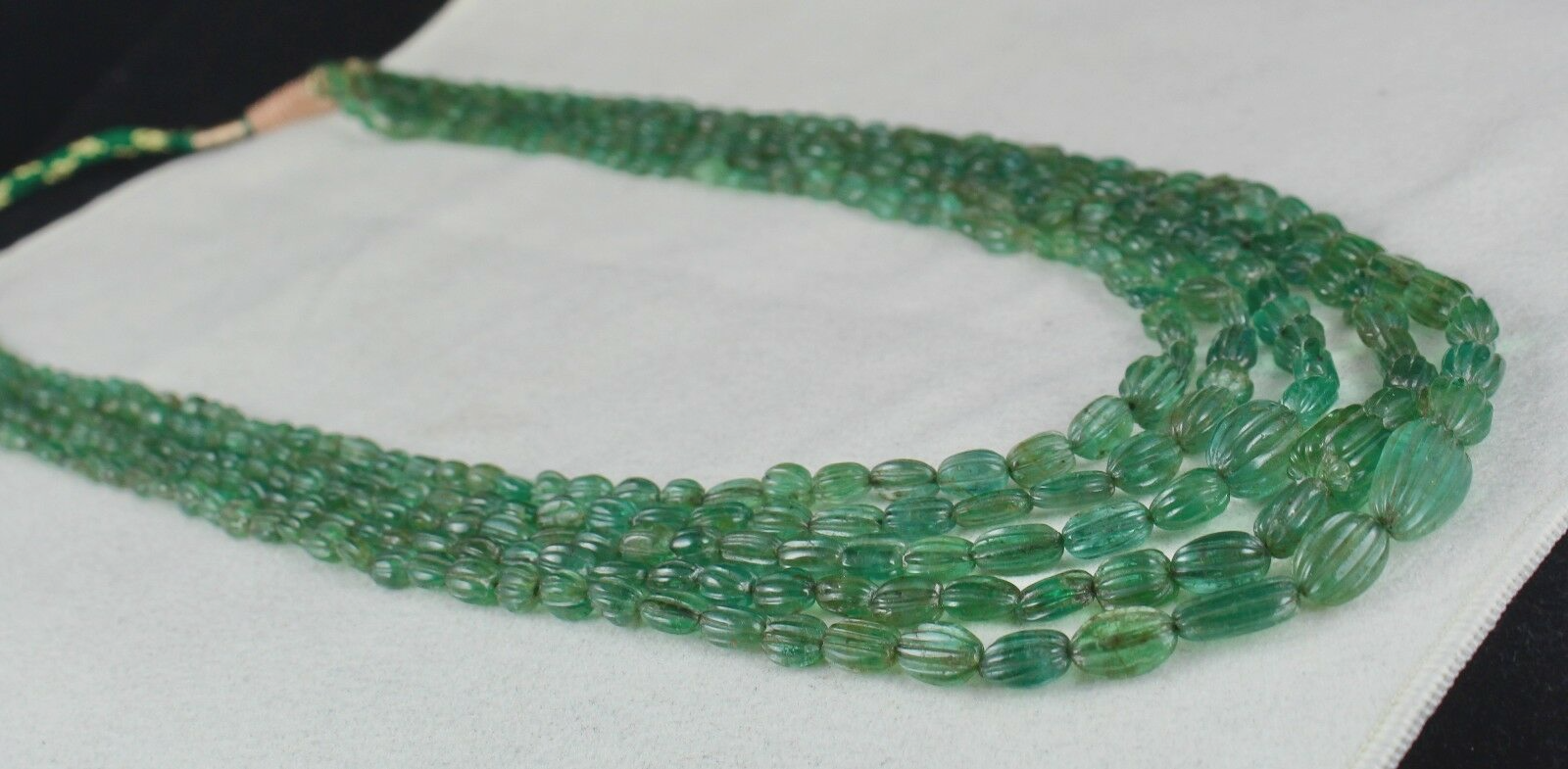 Certified Antique 356 Ct Natural Emerald Beads Carved Gemstone Necklace