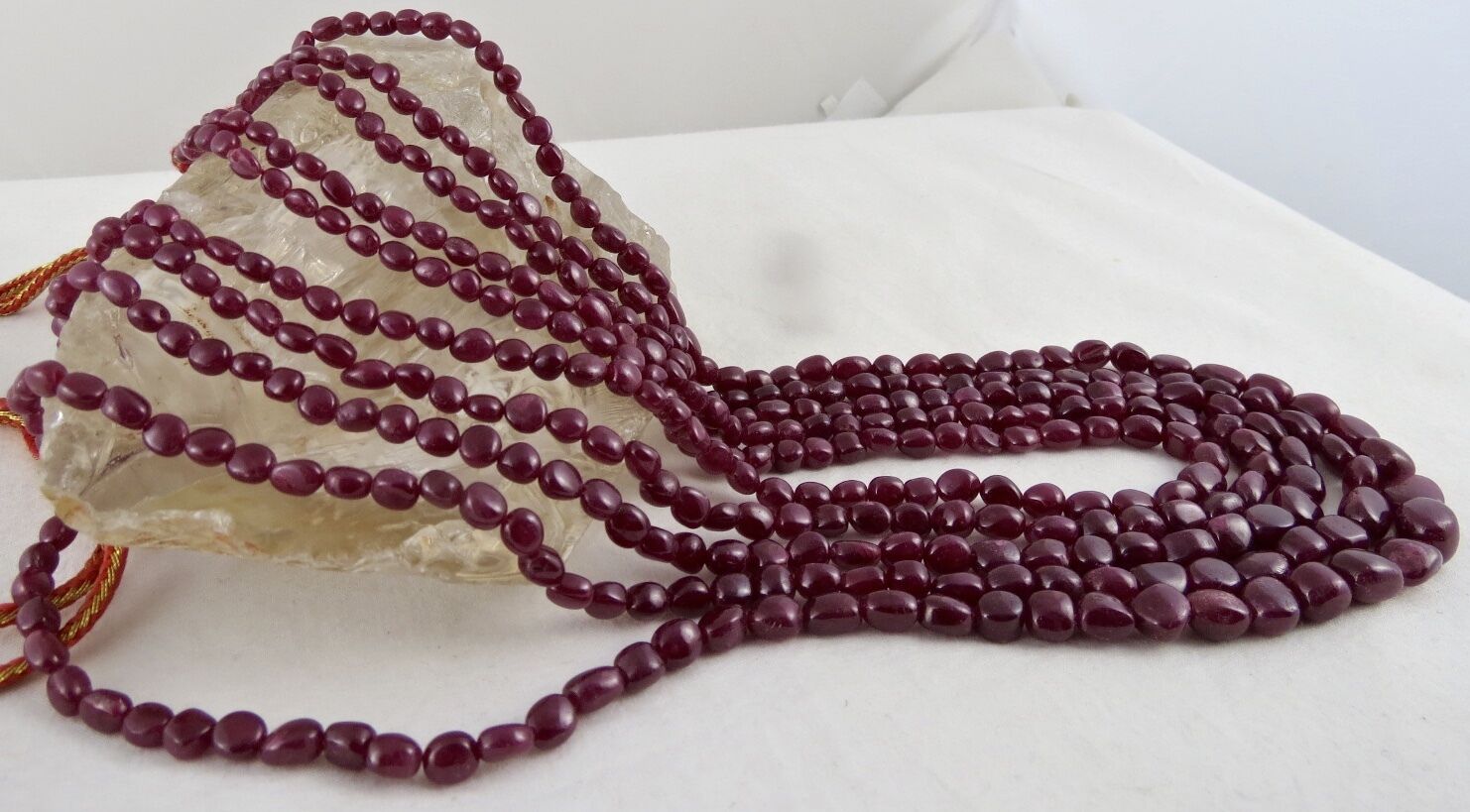NATURAL RUBY BEADS LONG 5 LINE 540 CARATS PRECIOUS GEMSTONE NECKLACE FOR LADIES