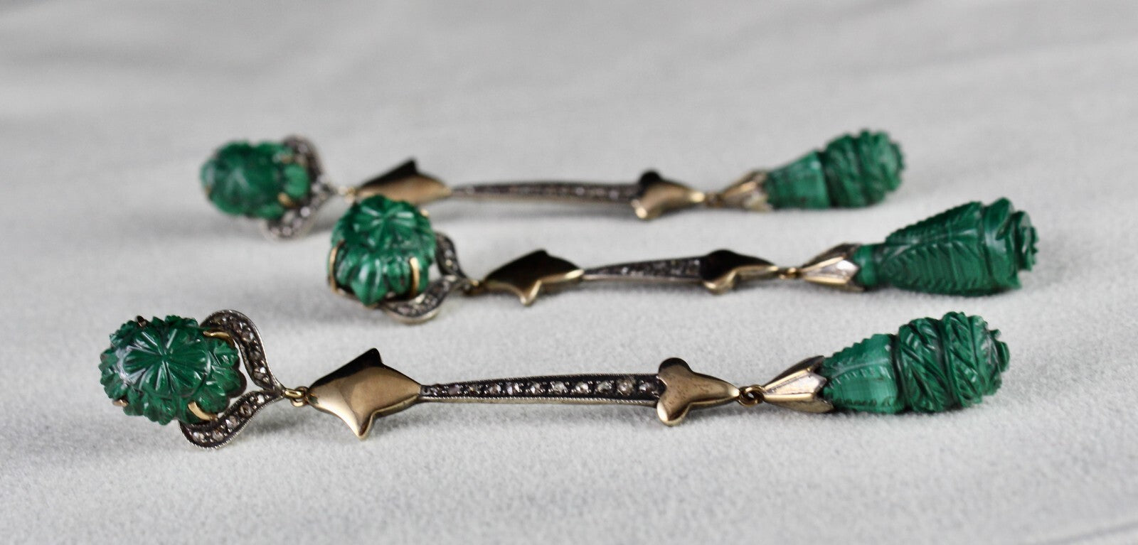 Certified Natural Malachite 10ct Diamond Sterling Silver 18k Gold Victorian Set