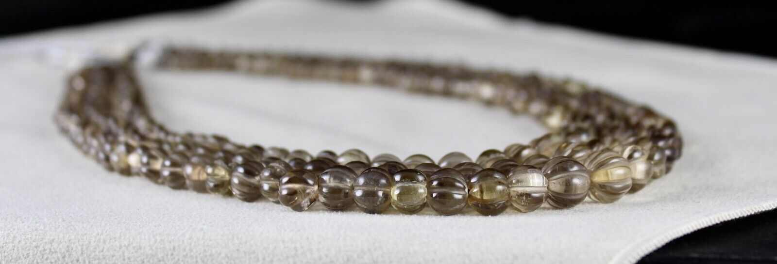 Natural Smoky Quartz Beads Carved Melon 3 L 485 Carats Antique Gemstone Necklace